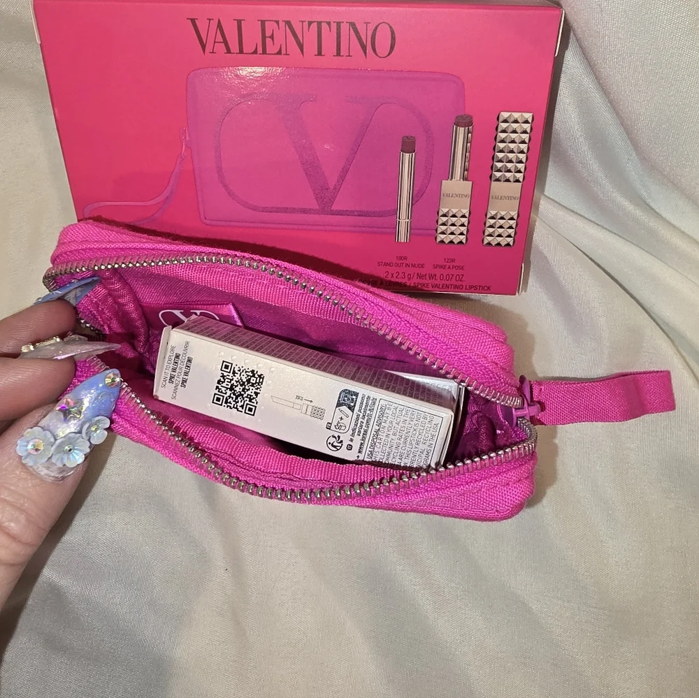 Valentino Pink Glitter V Logo Cosmetic Pouch